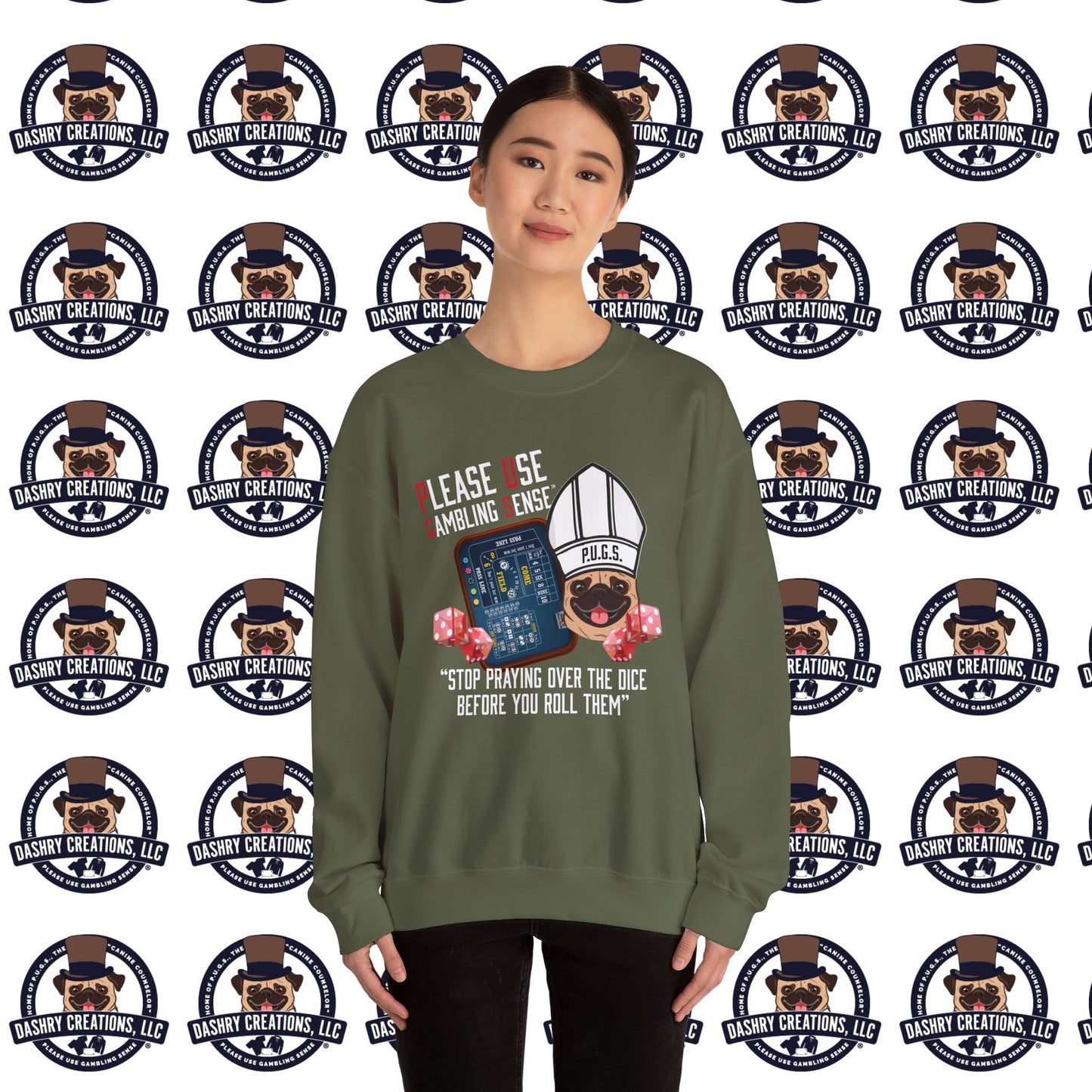 Craps “Praying Over Dice” Bishop’s Mitre Hat Unisex Heavy Blend™ Crewneck Sweatshirt