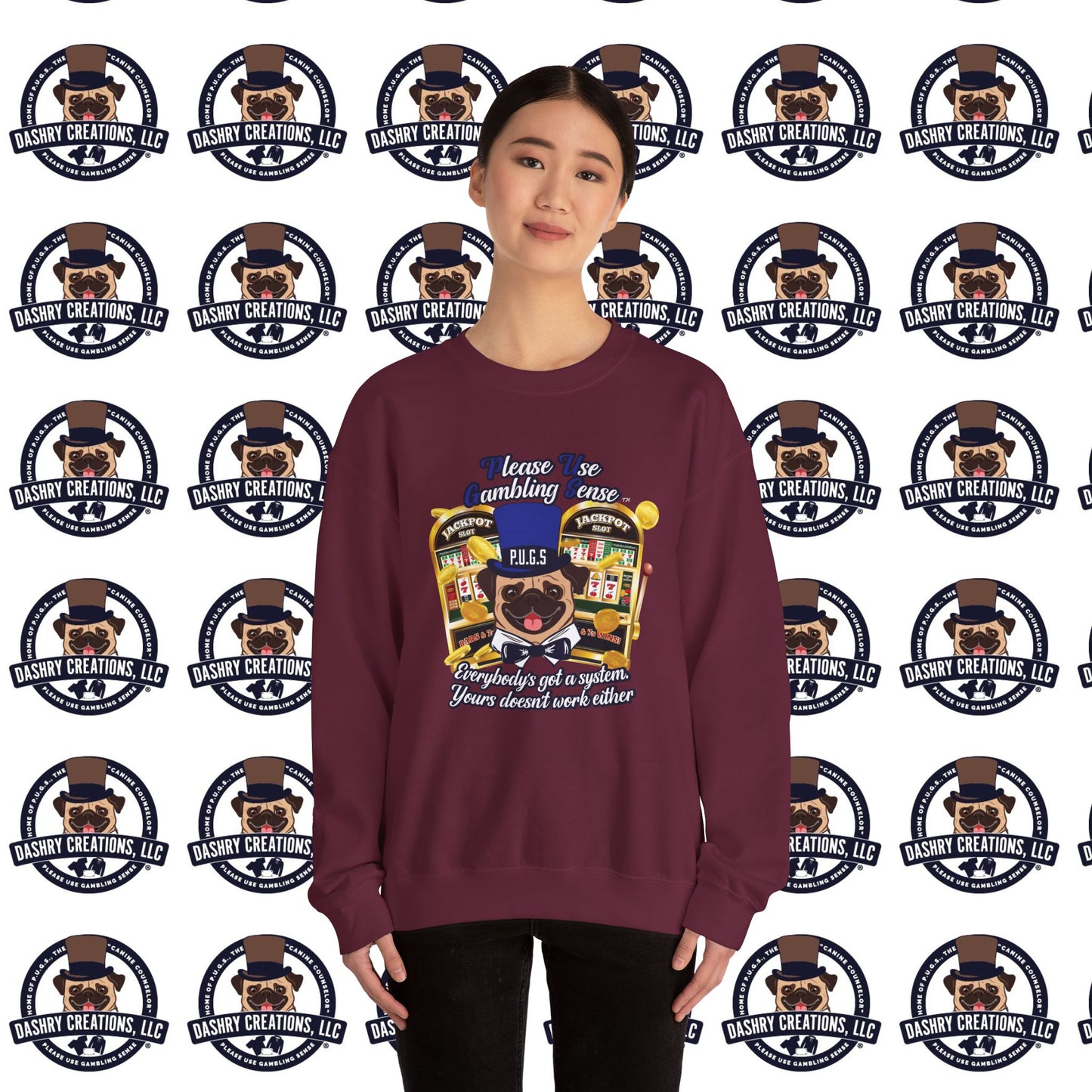 Slots “Everybody’s Got A System” Blue & Black Top Hat Unisex Heavy Blend™ Crewneck Sweatshirt