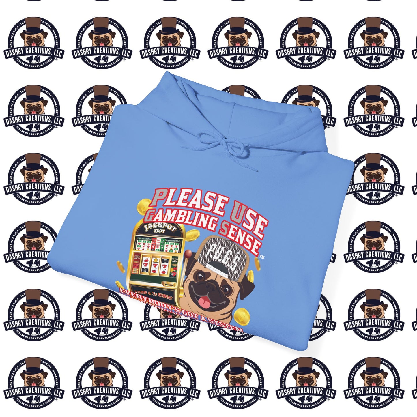 Slots “Everybody’s Got A System” Tan & White Backwards Baseball Cap Unisex Heavy Blend™ Hooded Sweatshirt