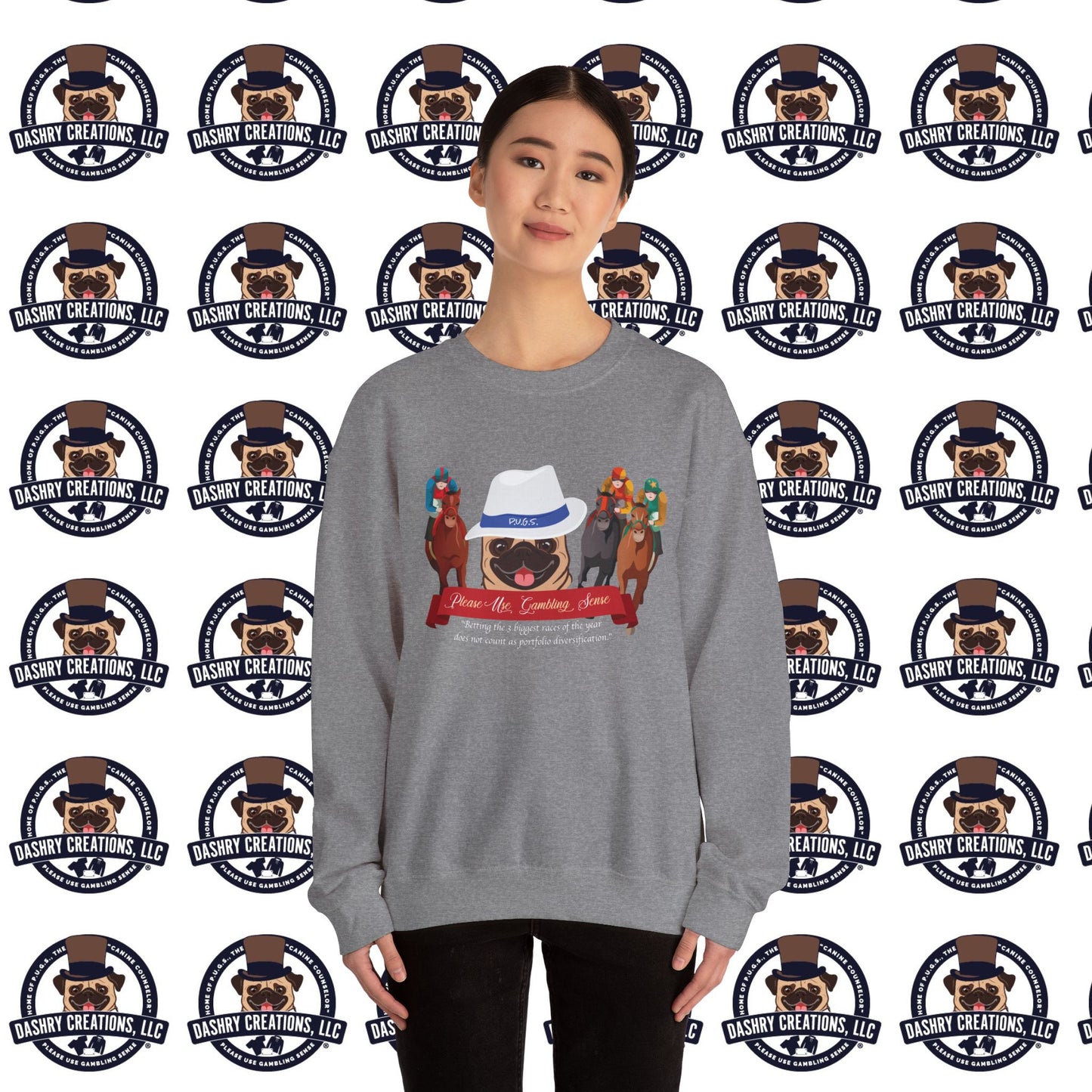Horse Racing “Portfolio Diversification” White with Blue Band Men’s Fedora Hat Unisex Heavy Blend™ Crewneck Sweatshirt