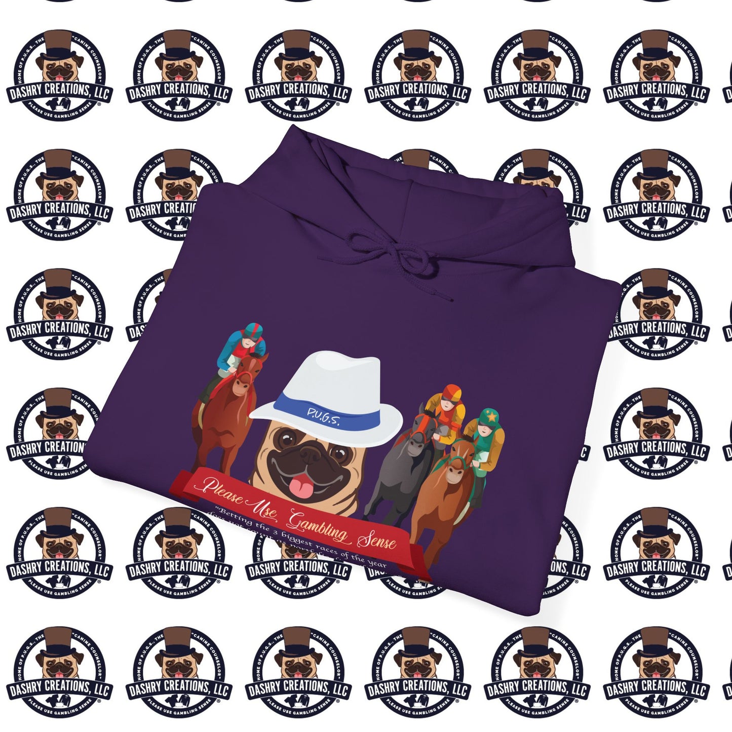 Horse Racing “Portfolio Diversification” White with Blue Band Men’s Fedora Hat Unisex Heavy Blend™ Hooded Sweatshirt