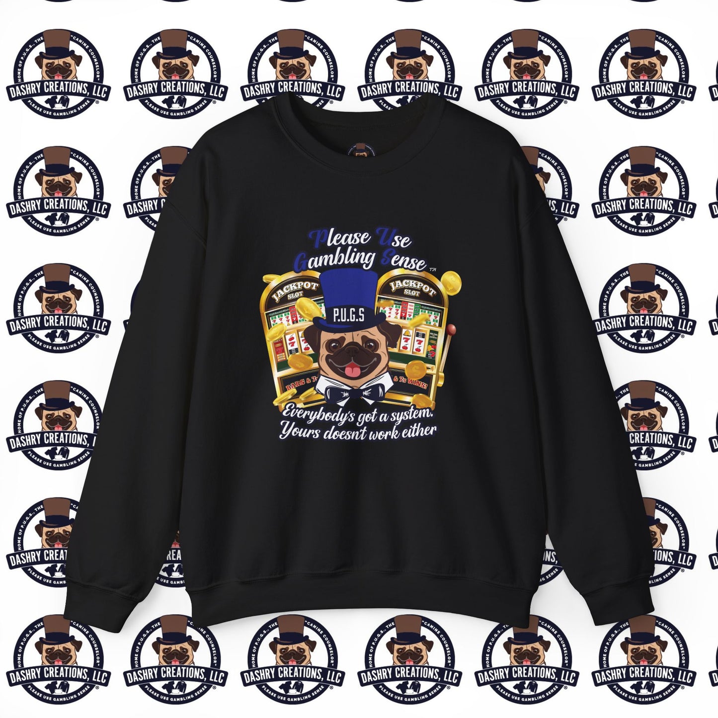 Slots “Everybody’s Got A System” Blue & Black Top Hat Unisex Heavy Blend™ Crewneck Sweatshirt