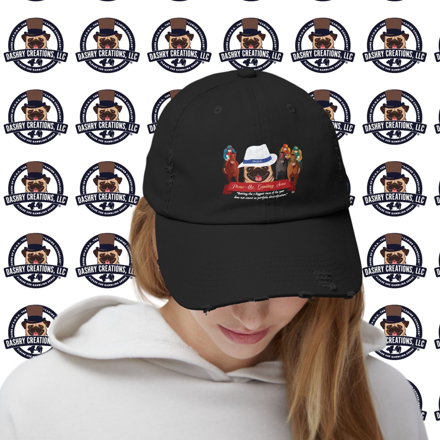 Horse Racing “Portfolio Diversification” White with Blue Band Men’s Fedora Hat Unisex Distressed Cap