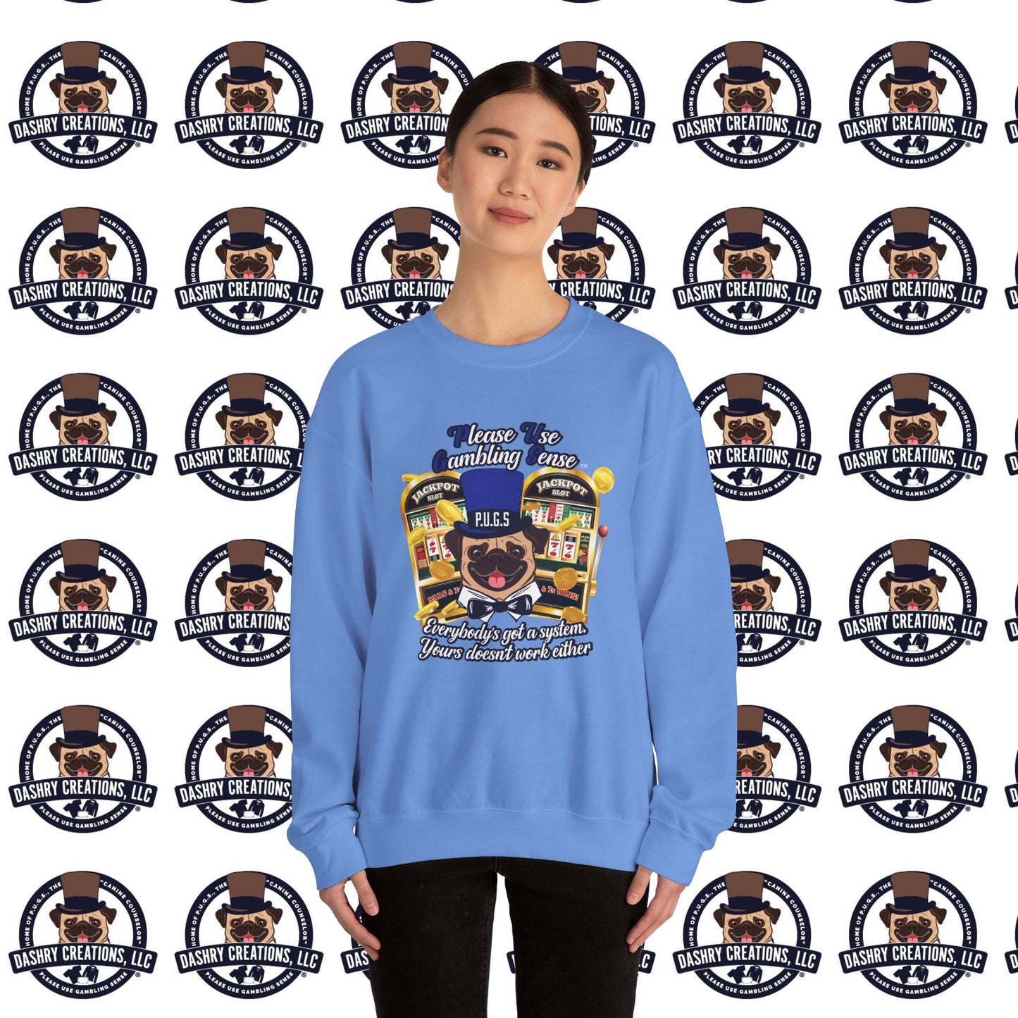 Slots “Everybody’s Got A System” Blue & Black Top Hat Unisex Heavy Blend™ Crewneck Sweatshirt