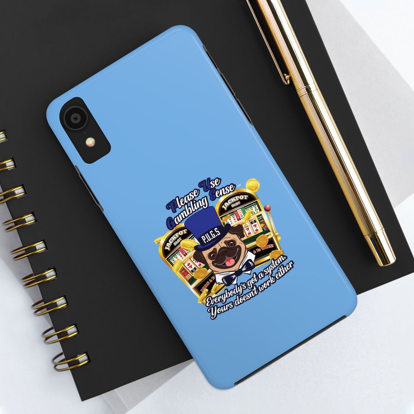 Slots “Everybody’s Got A System” Blue & Black Top Hat Tough Phone Cases
