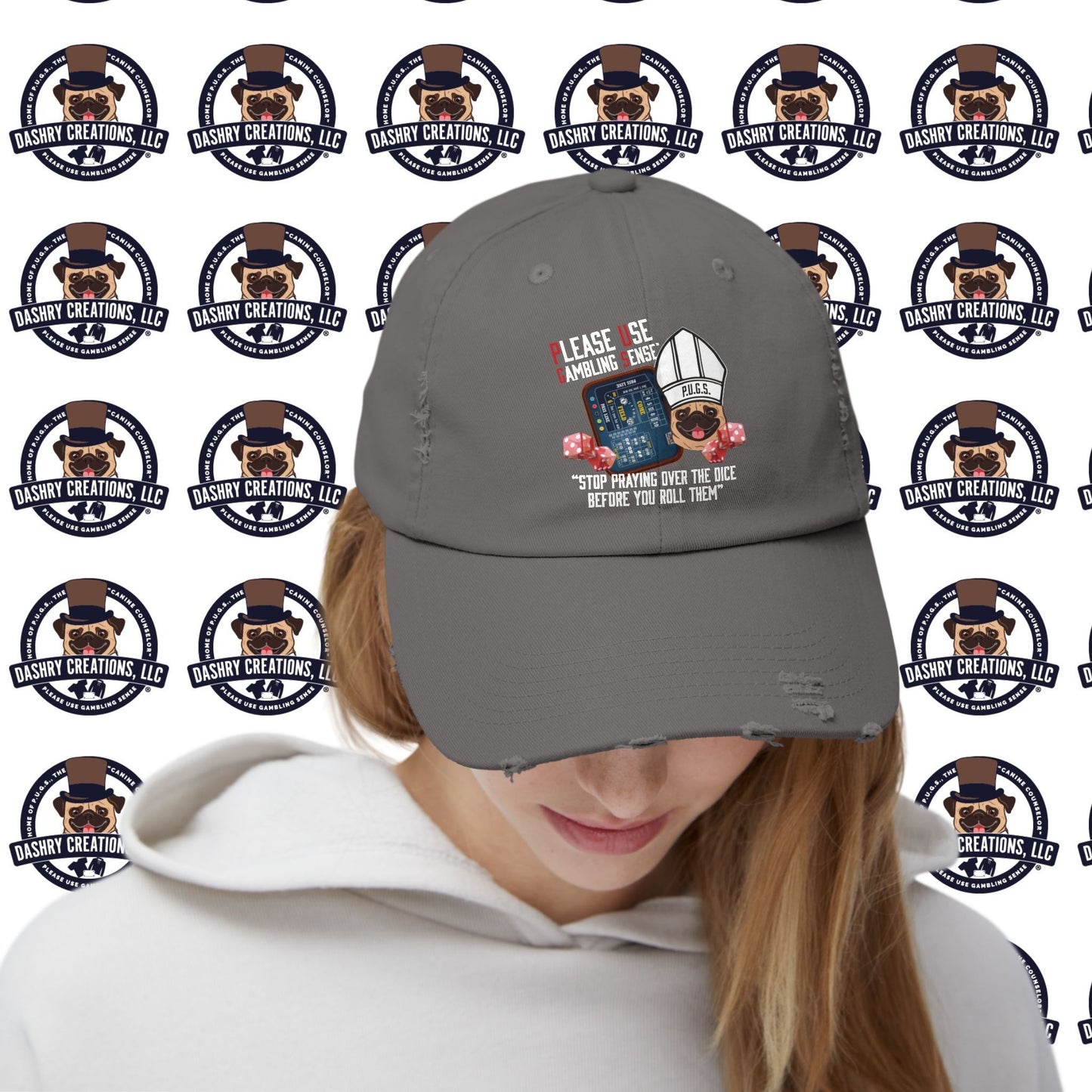 Craps “Praying Over Dice” Bishop’s Mitre Hat Unisex Distressed Cap