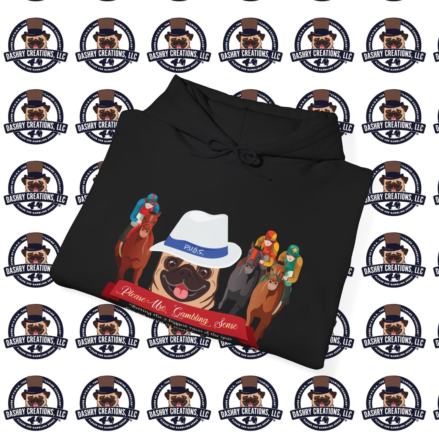 Horse Racing “Portfolio Diversification” White with Blue Band Men’s Fedora Hat Unisex Heavy Blend™ Hooded Sweatshirt