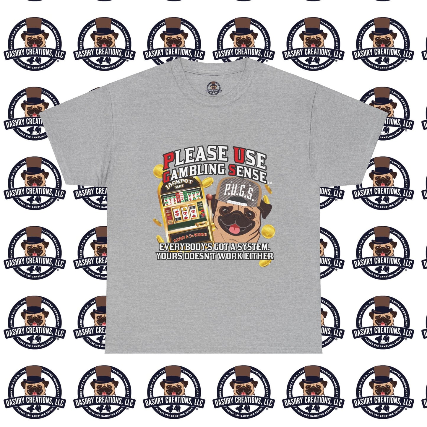Slots “Everybody’s Got A System” Tan & White Backwards Baseball Cap Unisex Heavy Cotton Tee