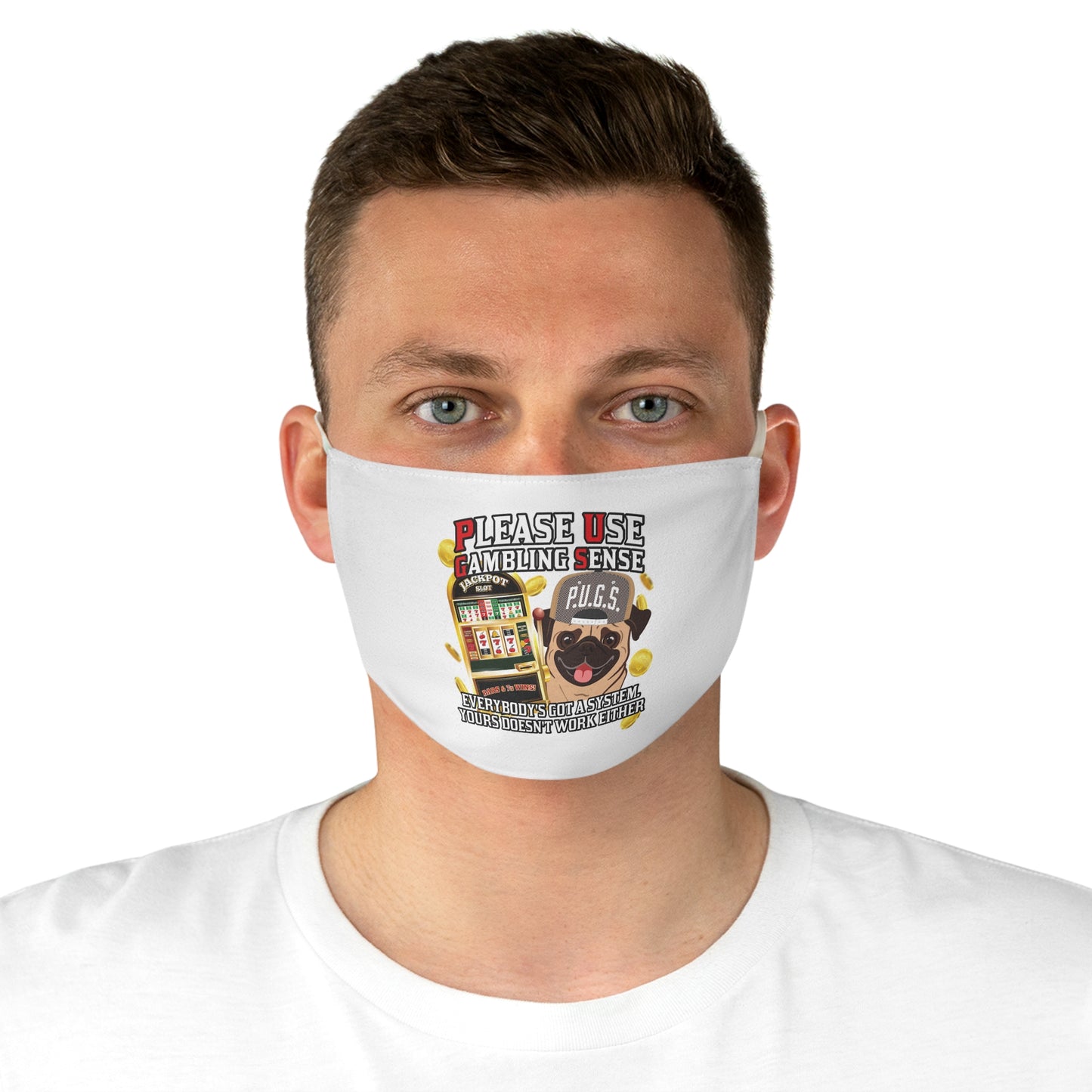 Slots “Everybody’s Got A System” Tan & White Backwards Baseball Cap Fabric Face Mask