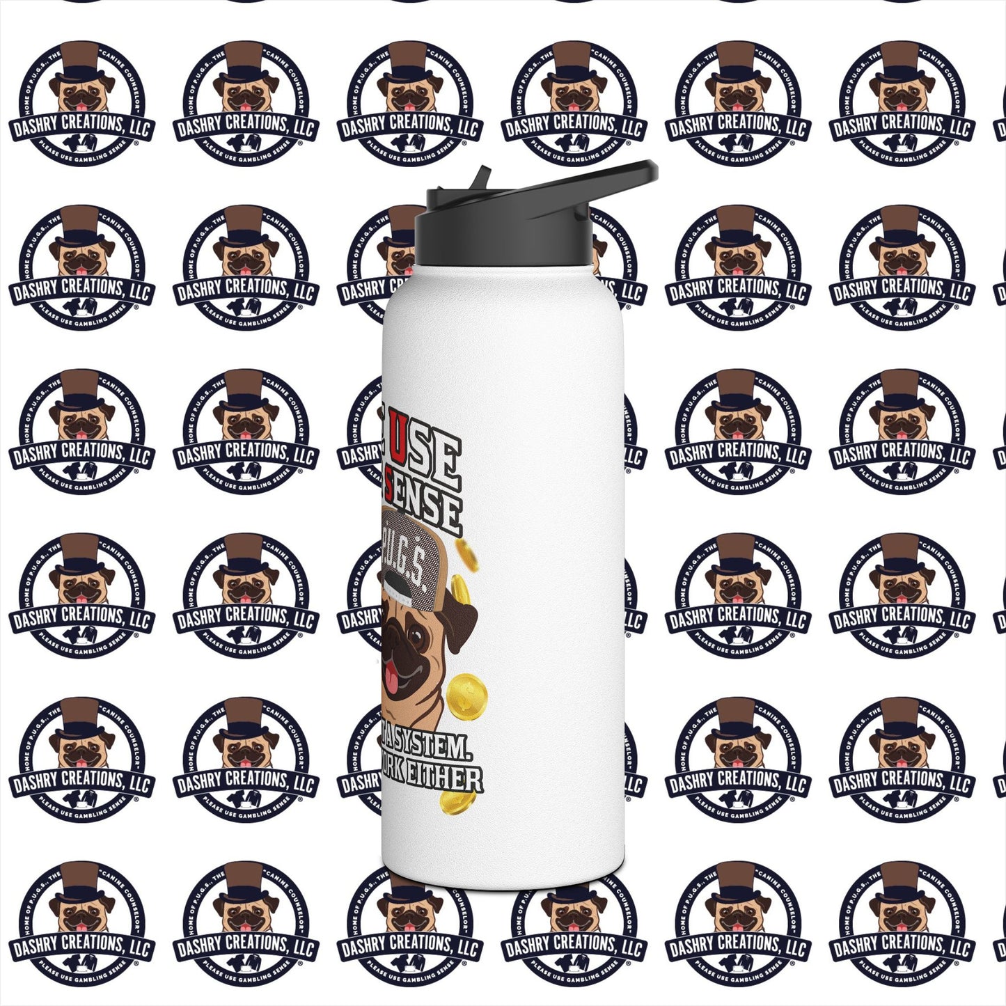 Slots “Everybody’s Got A System” Tan & White Backwards Baseball Cap Stainless Steel Water Bottle, Standard Lid