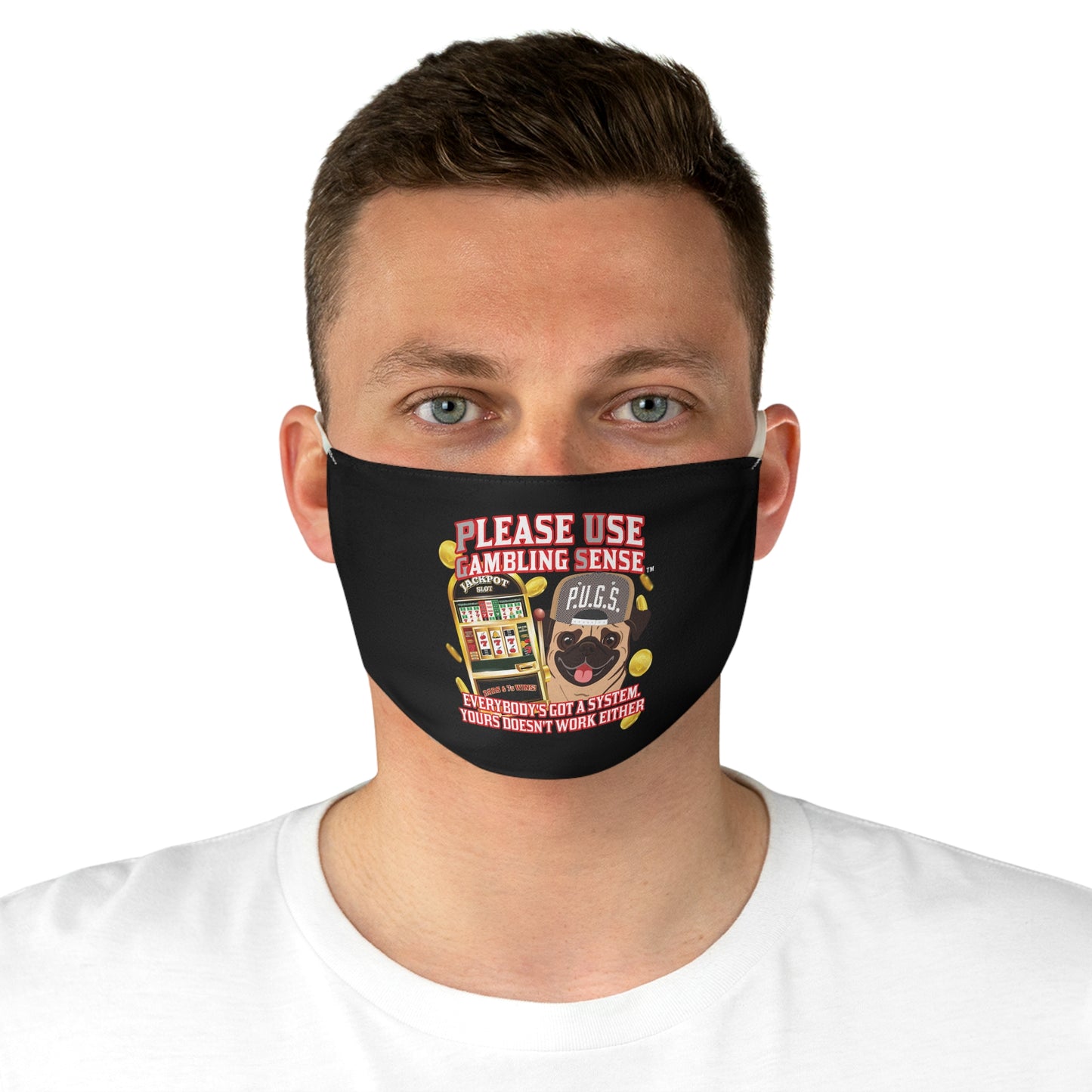 Slots “Everybody’s Got A System” Tan & White Backwards Baseball Cap Fabric Face Mask