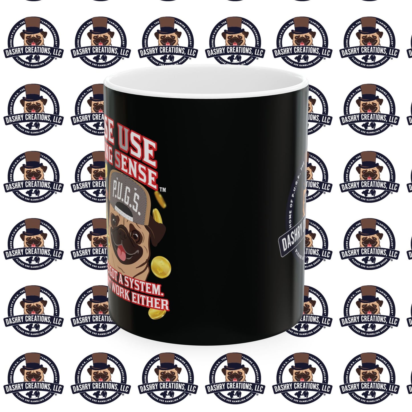 Slots “Everybody’s Got A System” Tan & White Backwards Baseball Cap Ceramic Mug, (11oz, 15oz)