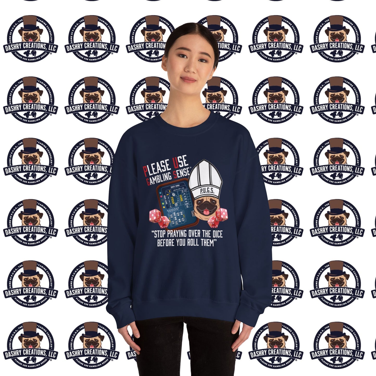 Craps “Praying Over Dice” Bishop’s Mitre Hat Unisex Heavy Blend™ Crewneck Sweatshirt