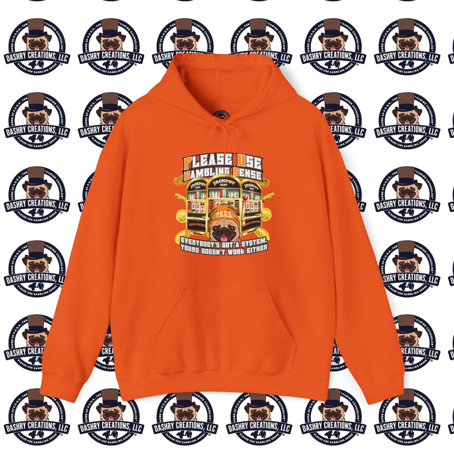 Slots “Everybody’s Got A System” Orange Wool Cap Unisex Heavy Blend™ Hooded Sweatshirt