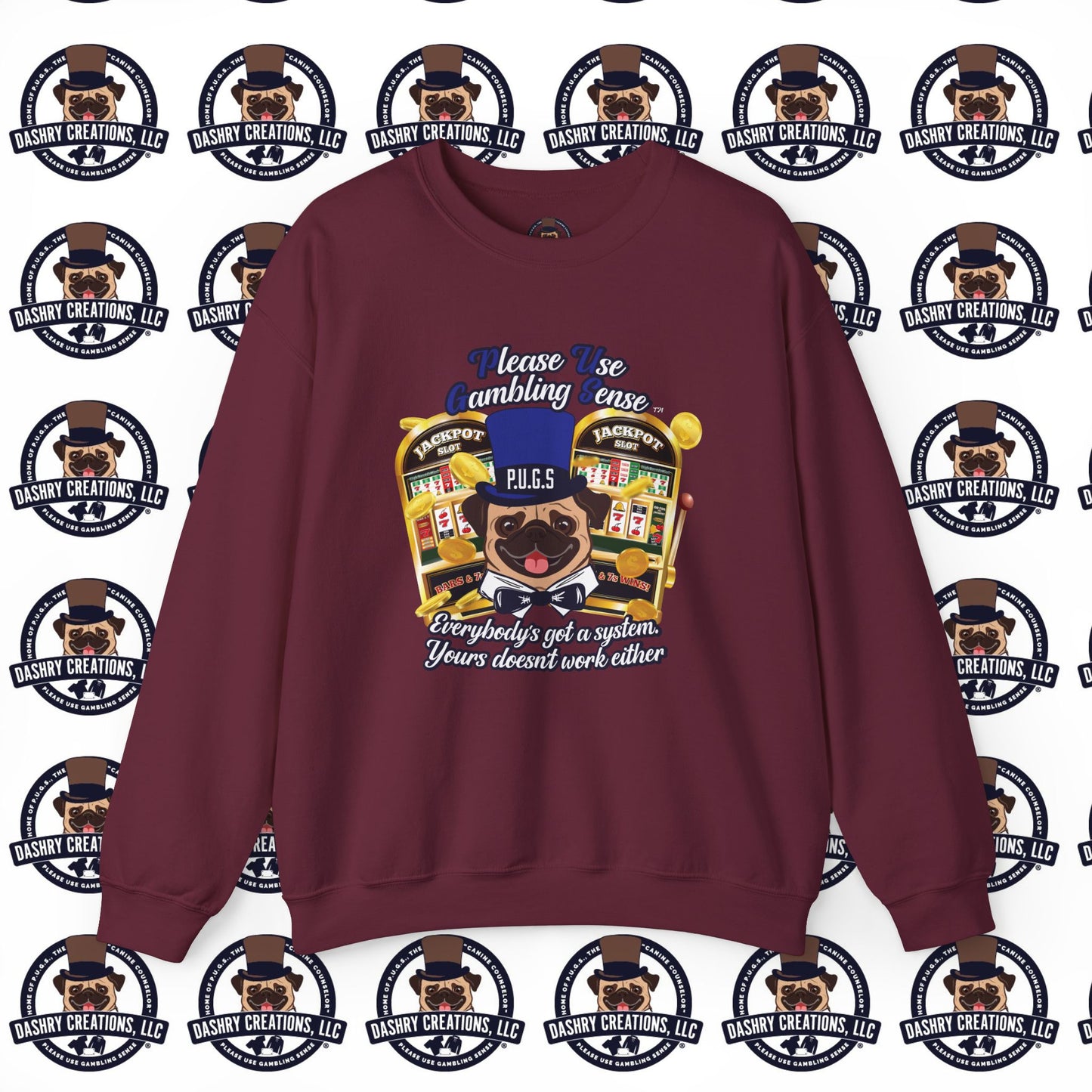 Slots “Everybody’s Got A System” Blue & Black Top Hat Unisex Heavy Blend™ Crewneck Sweatshirt