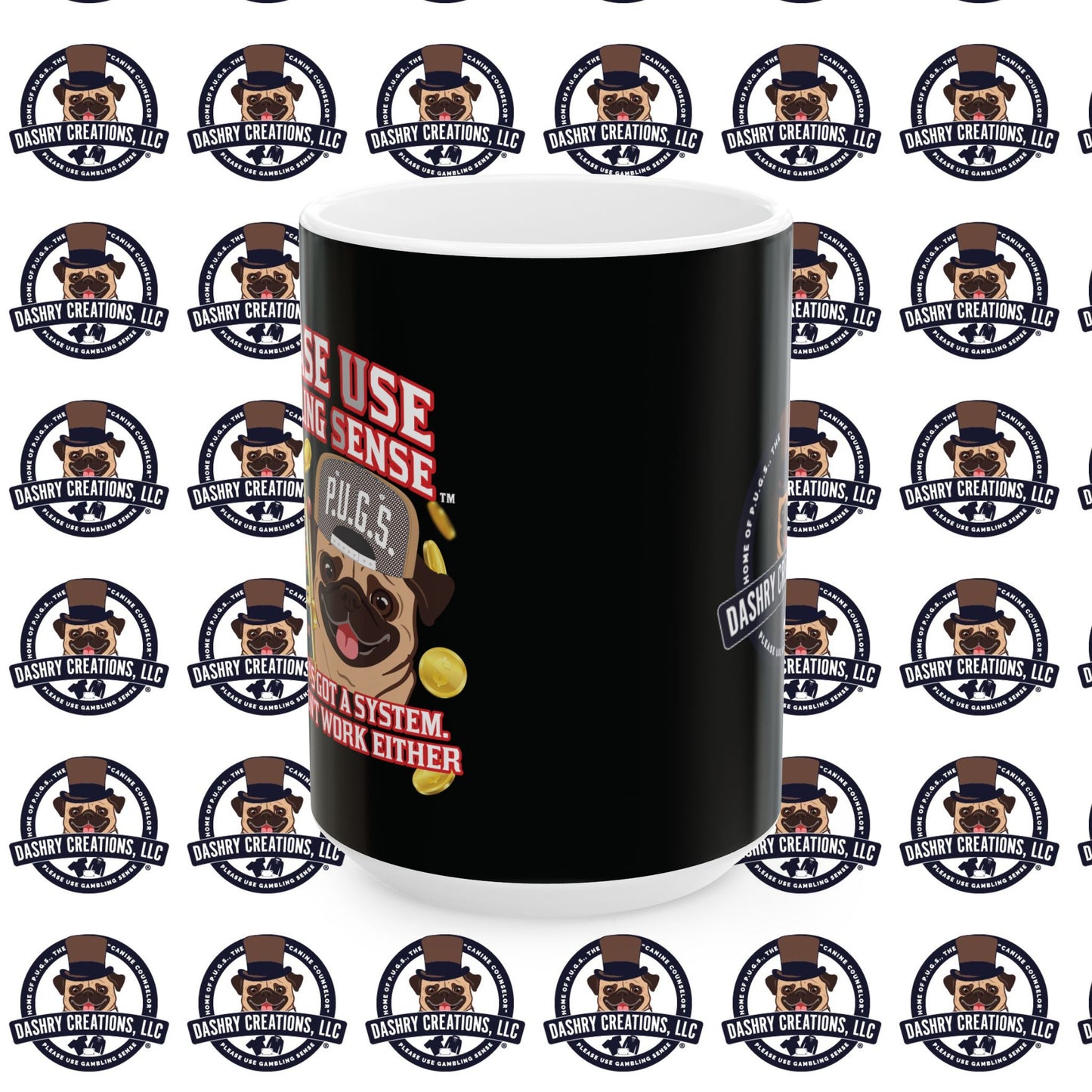 Slots “Everybody’s Got A System” Tan & White Backwards Baseball Cap Ceramic Mug, (11oz, 15oz)