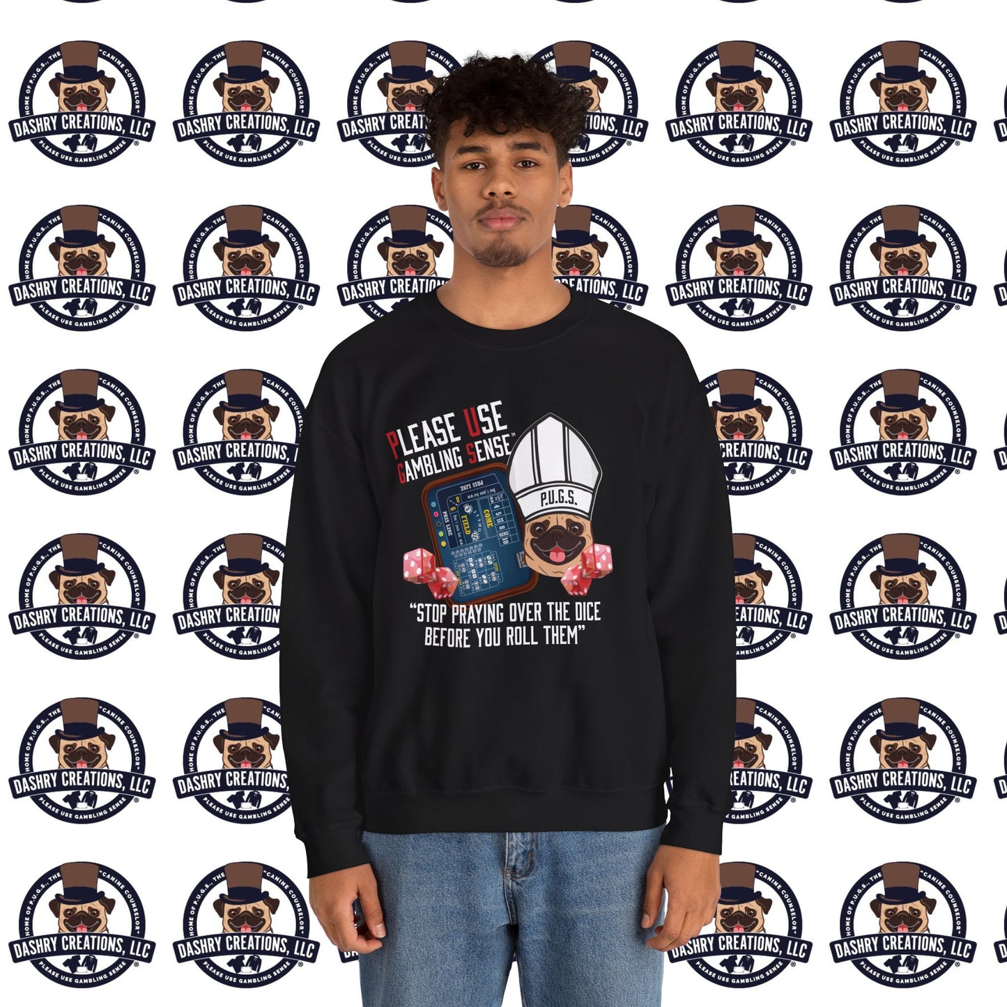 Craps “Praying Over Dice” Bishop’s Mitre Hat Unisex Heavy Blend™ Crewneck Sweatshirt