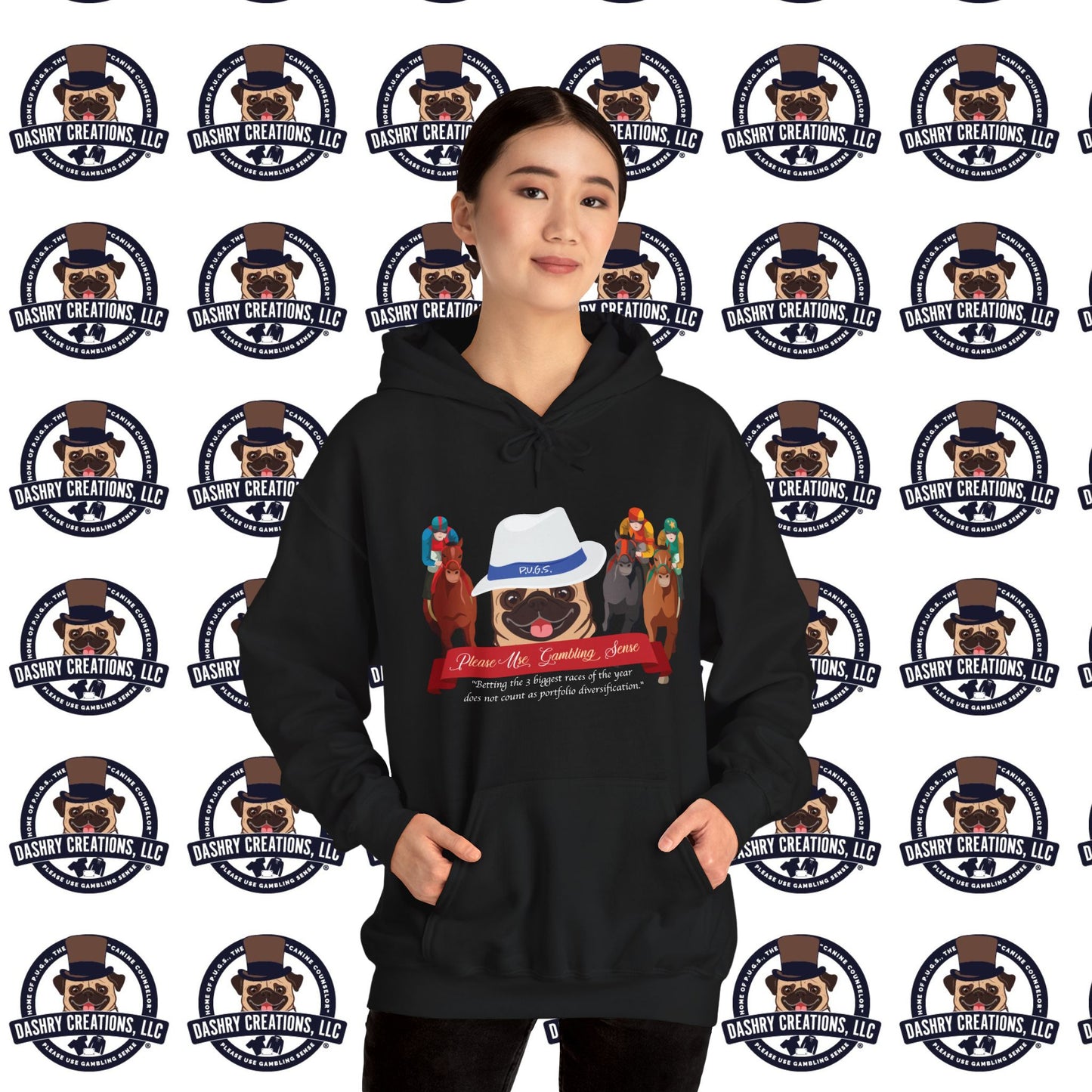 Horse Racing “Portfolio Diversification” White with Blue Band Men’s Fedora Hat Unisex Heavy Blend™ Hooded Sweatshirt
