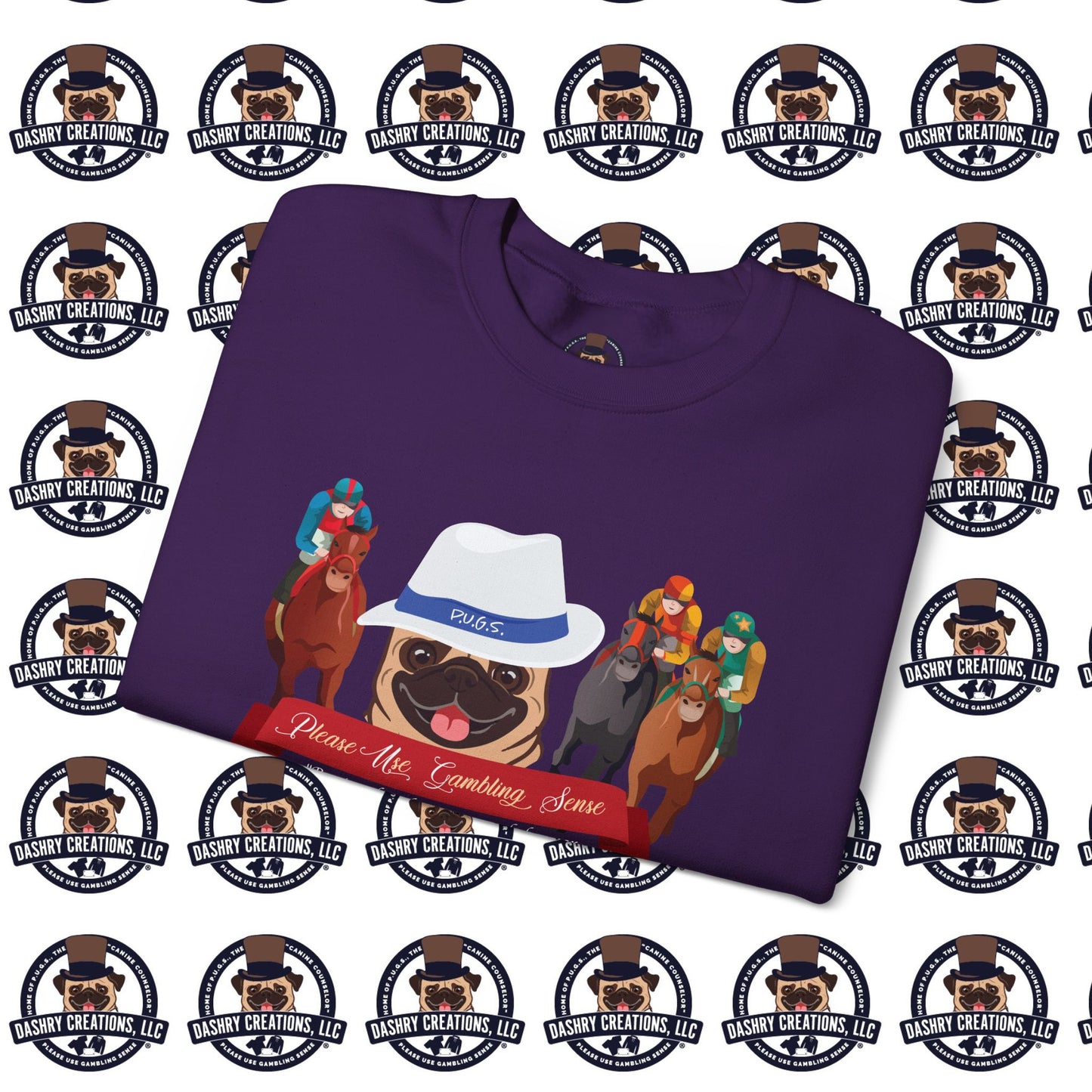 Horse Racing “Portfolio Diversification” White with Blue Band Men’s Fedora Hat Unisex Heavy Blend™ Crewneck Sweatshirt
