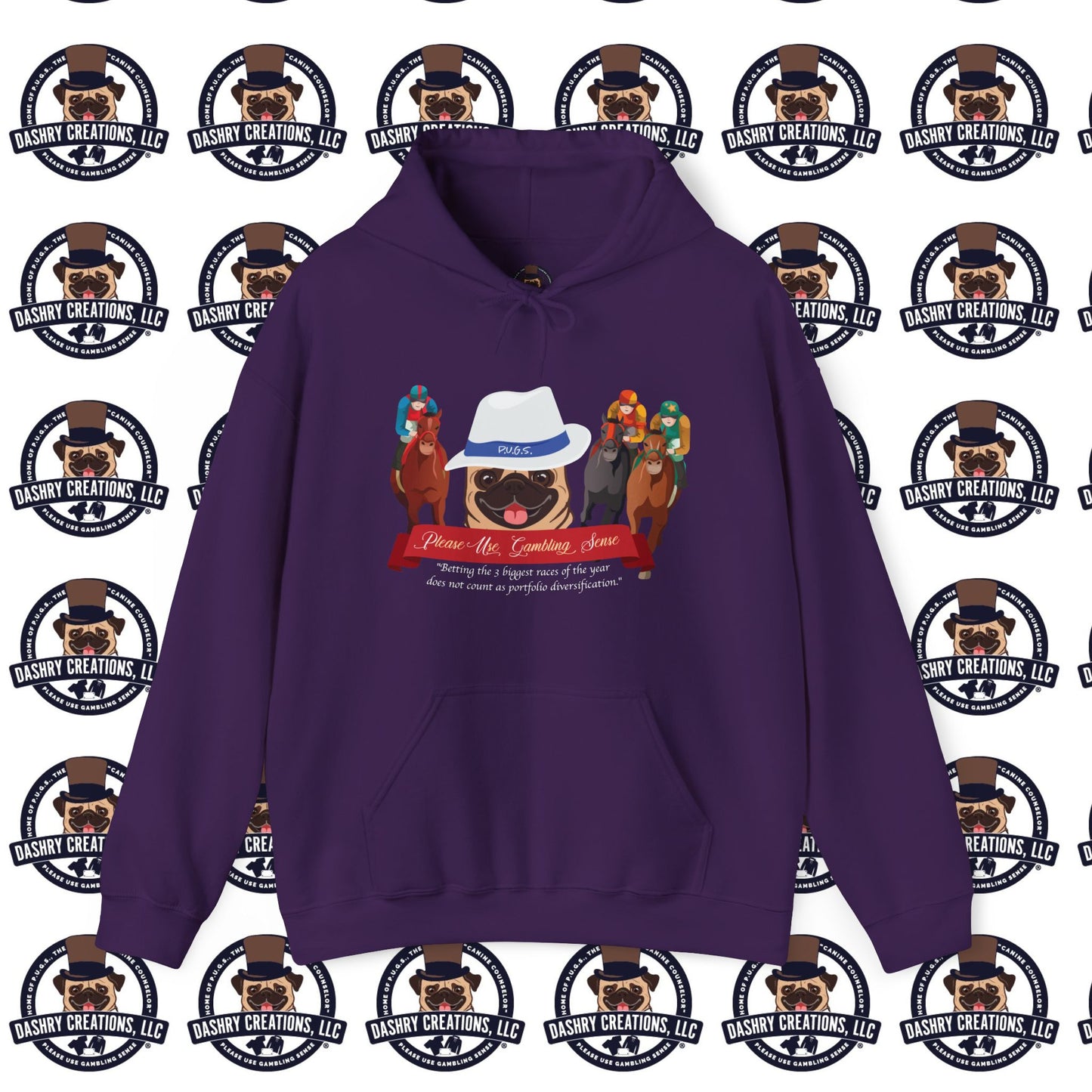 Horse Racing “Portfolio Diversification” White with Blue Band Men’s Fedora Hat Unisex Heavy Blend™ Hooded Sweatshirt
