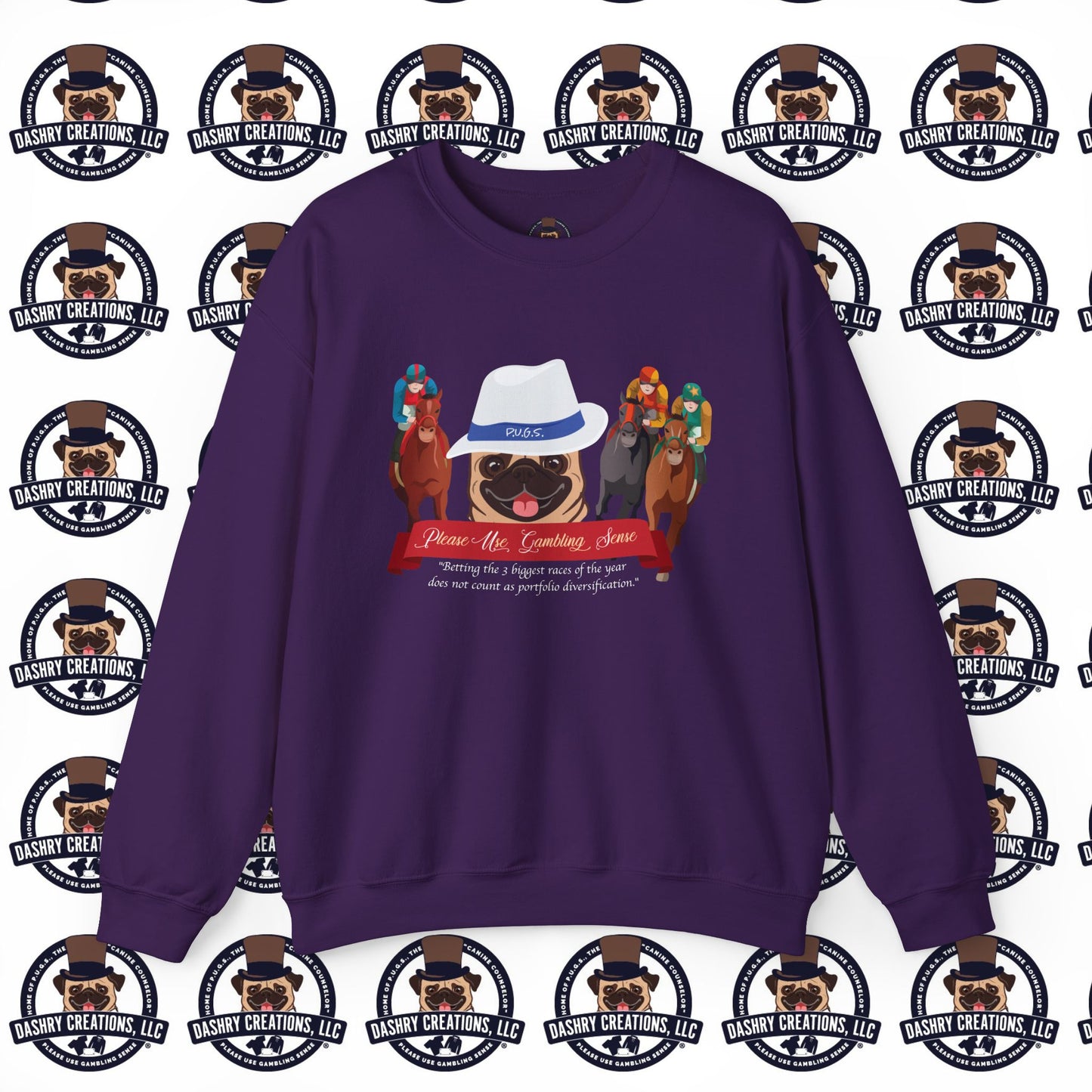 Horse Racing “Portfolio Diversification” White with Blue Band Men’s Fedora Hat Unisex Heavy Blend™ Crewneck Sweatshirt