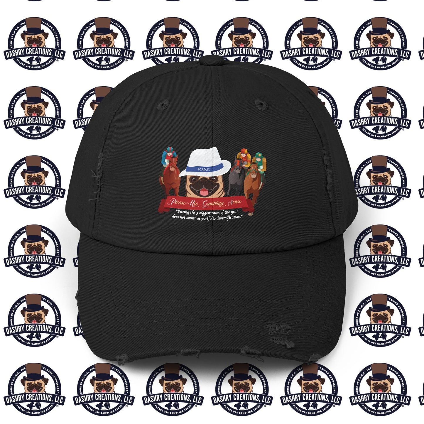Horse Racing “Portfolio Diversification” White with Blue Band Men’s Fedora Hat Unisex Distressed Cap