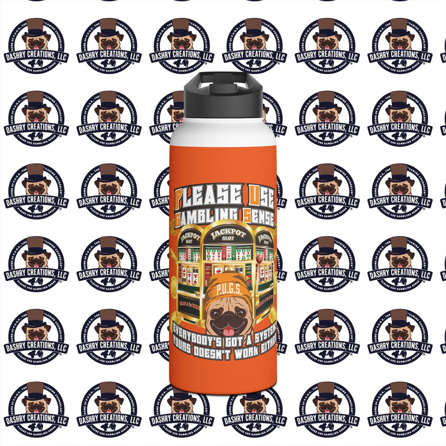 Slots “Everybody’s Got A System” Orange Wool Cap Stainless Steel Water Bottle, Standard Lid