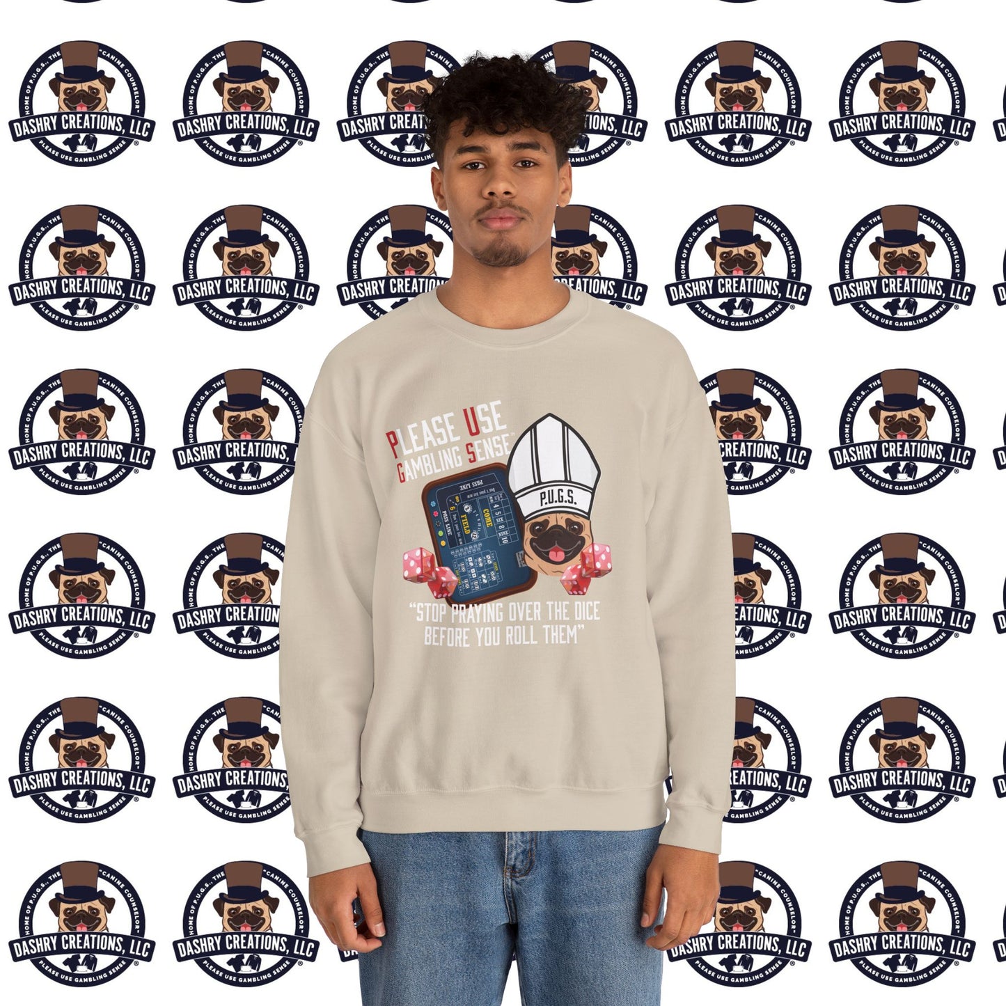Craps “Praying Over Dice” Bishop’s Mitre Hat Unisex Heavy Blend™ Crewneck Sweatshirt