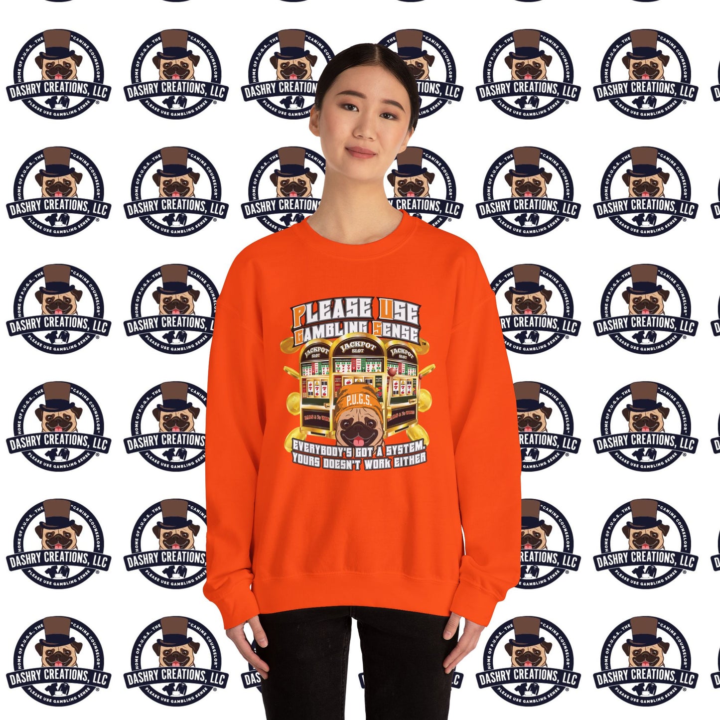 Slots “Everybody’s Got A System” Orange Wool Cap Unisex Heavy Blend™ Crewneck Sweatshirt