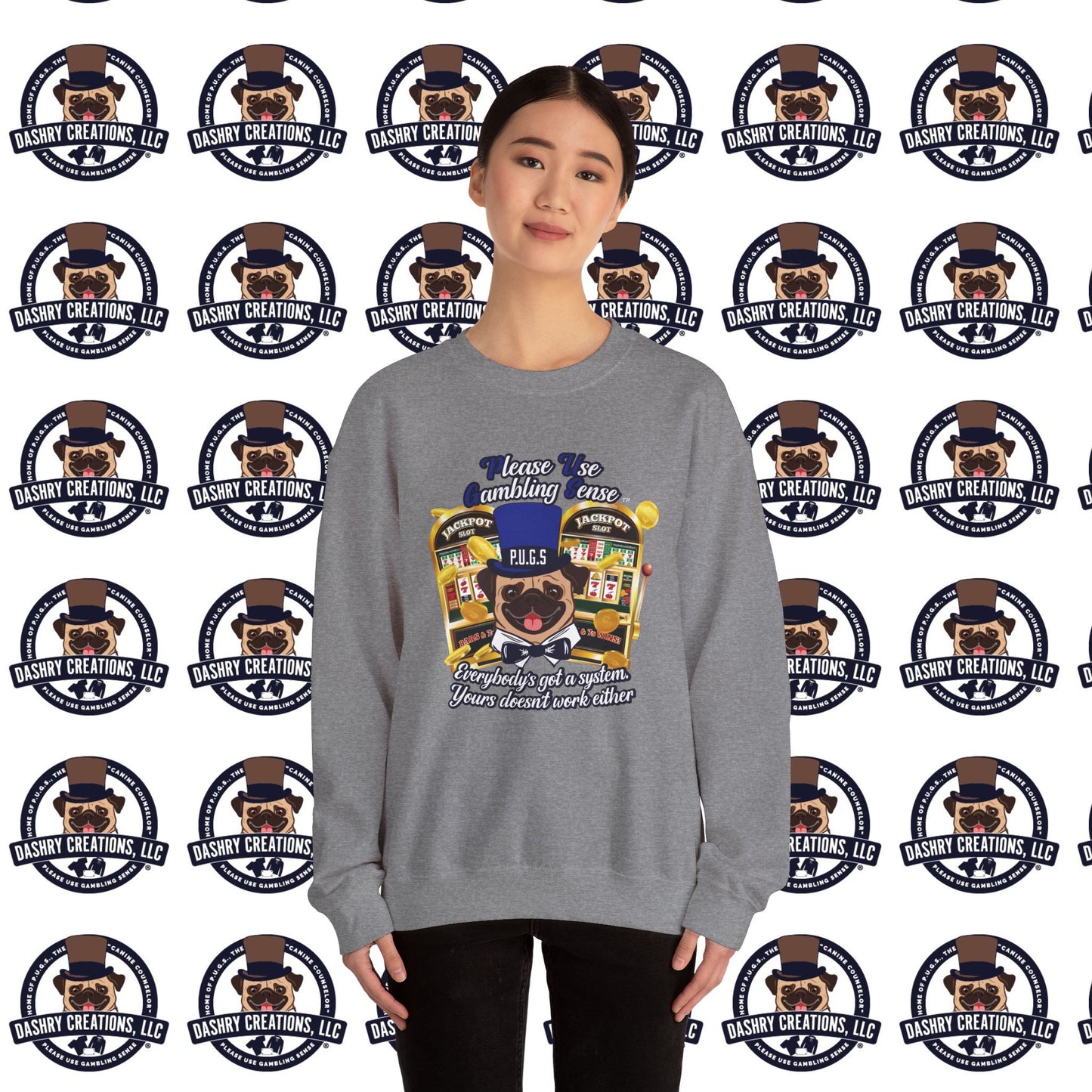 Slots “Everybody’s Got A System” Blue & Black Top Hat Unisex Heavy Blend™ Crewneck Sweatshirt