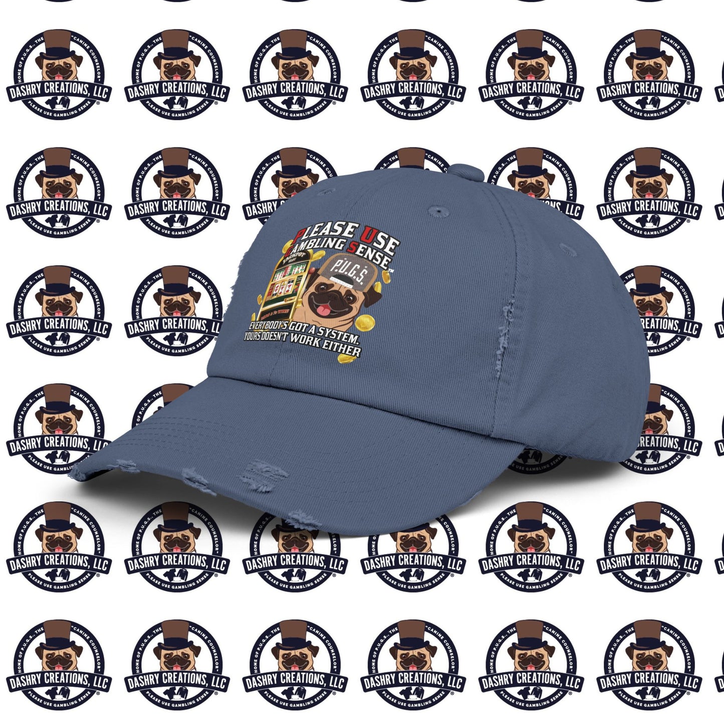 Slots “Everybody’s Got A System” Tan & White Backwards Baseball Cap Unisex Distressed Cap
