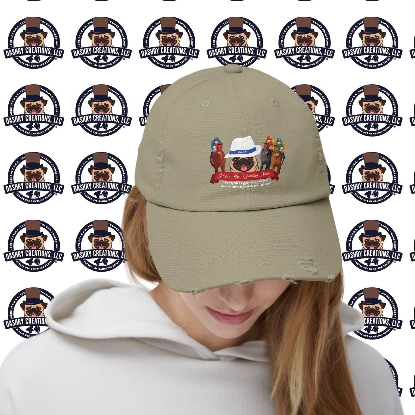 Horse Racing “Portfolio Diversification” White with Blue Band Men’s Fedora Hat Unisex Distressed Cap