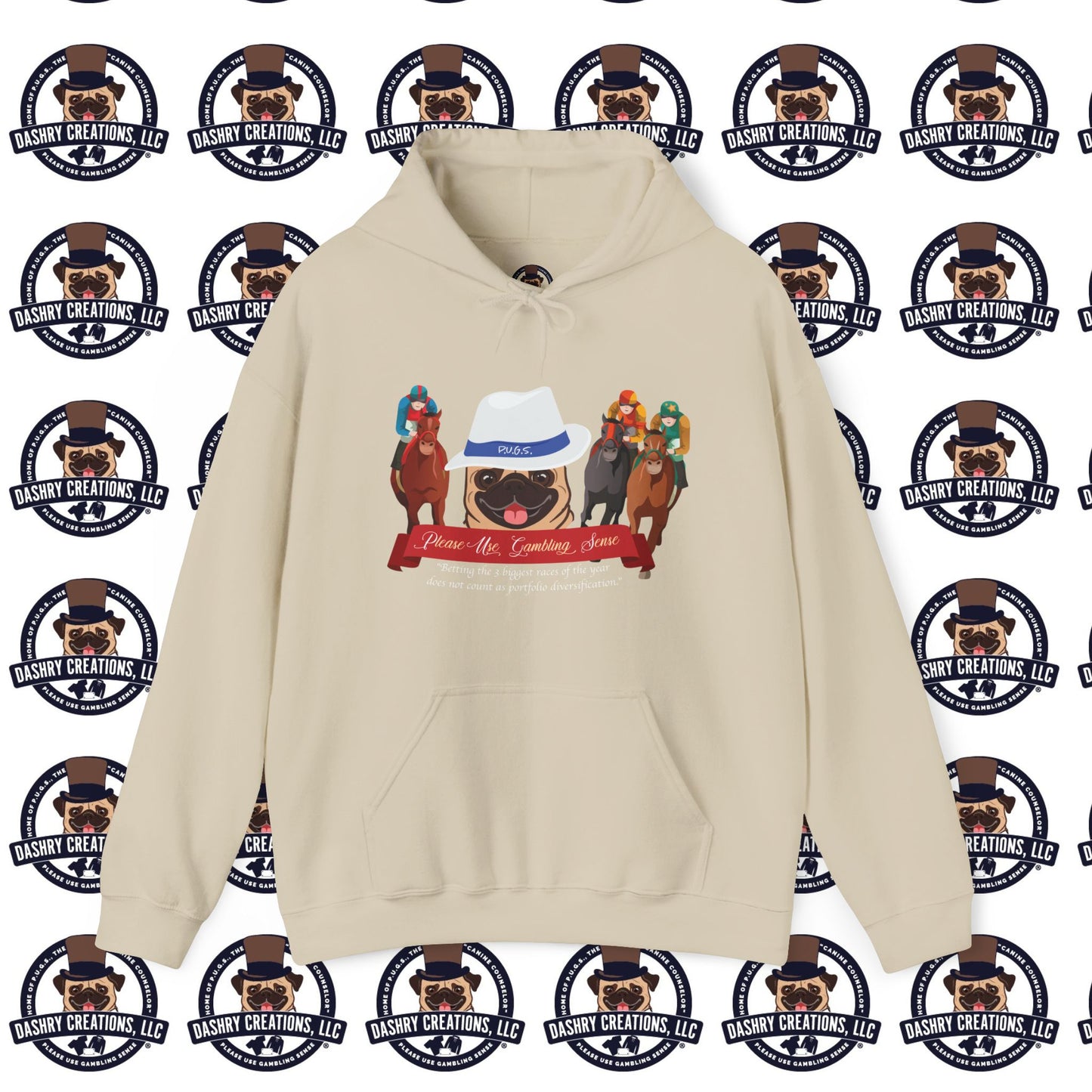 Horse Racing “Portfolio Diversification” White with Blue Band Men’s Fedora Hat Unisex Heavy Blend™ Hooded Sweatshirt