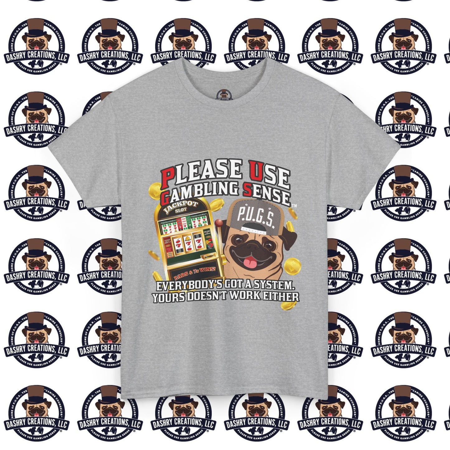 Slots “Everybody’s Got A System” Tan & White Backwards Baseball Cap Unisex Heavy Cotton Tee