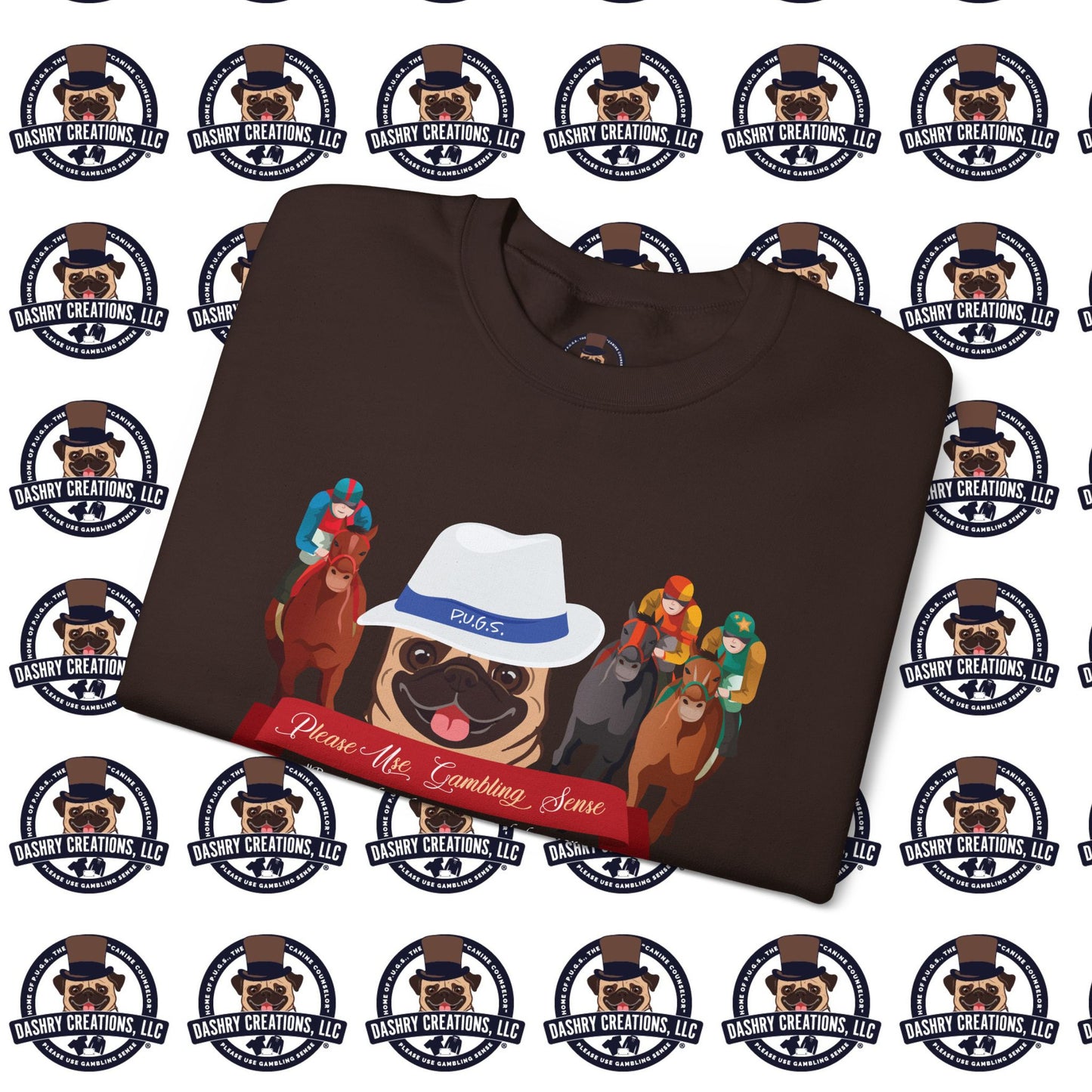 Horse Racing “Portfolio Diversification” White with Blue Band Men’s Fedora Hat Unisex Heavy Blend™ Crewneck Sweatshirt