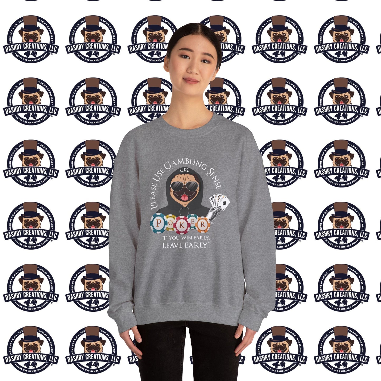 Poker “Win Early Leave” Early Black Hoodie Unisex Heavy Blend™ Crewneck Sweatshirt