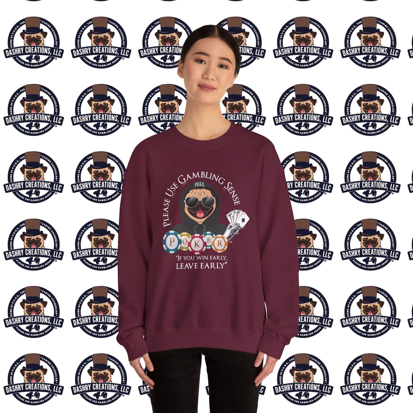 Poker “Win Early Leave” Early Black Hoodie Unisex Heavy Blend™ Crewneck Sweatshirt